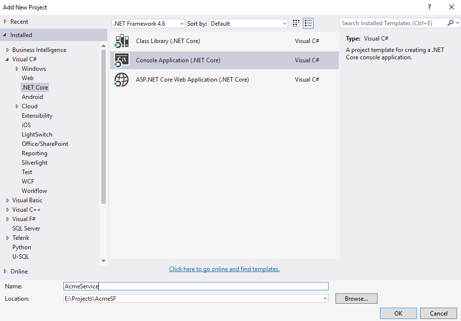 AcmeService as a .Net Core Console project