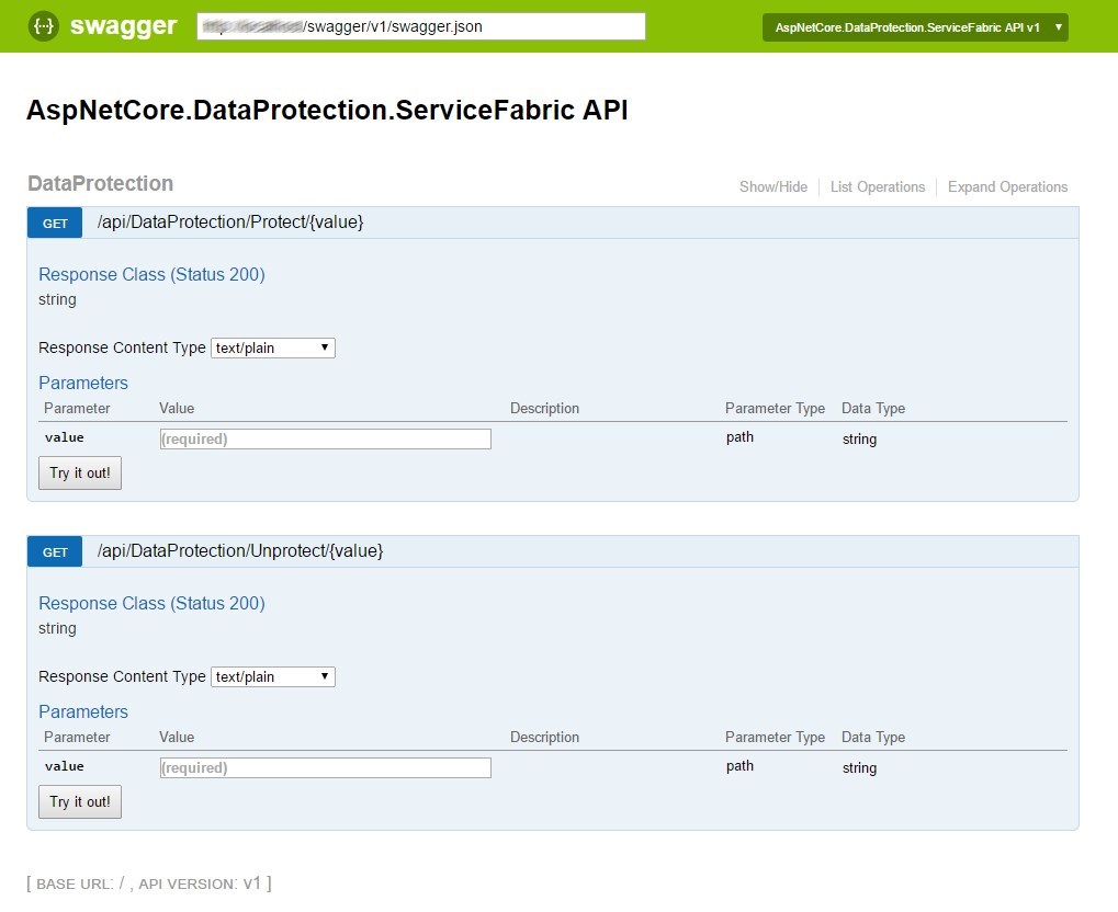 ASP.Net Core DataProtection ServiceFabric Swagger API