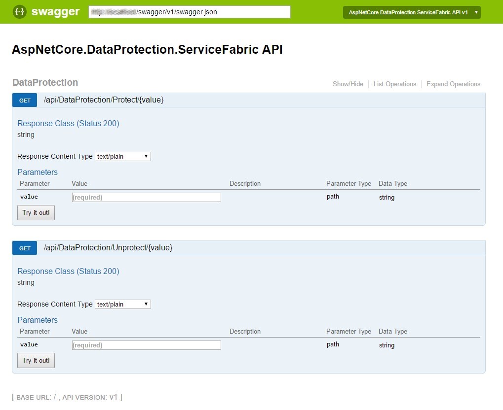 ASP.Net Core DataProtection ServiceFabric Swagger API